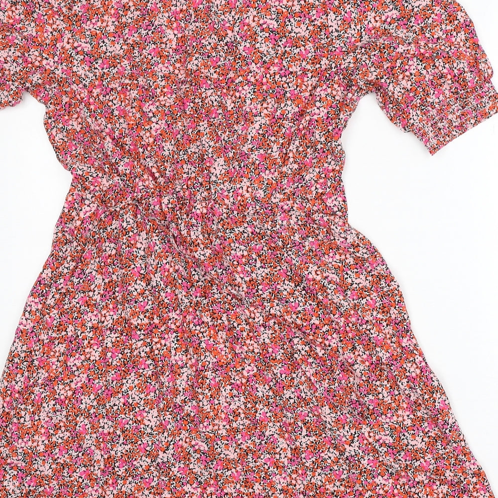 New Look Womens Red Floral Viscose Skater Dress  Size 10  V-Neck  - Summer
