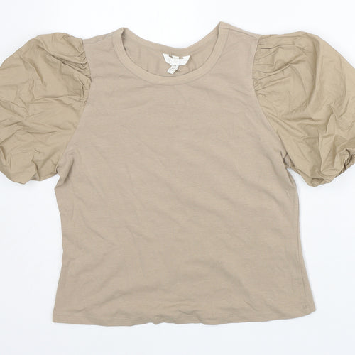 H&M Womens Brown  Cotton Basic T-Shirt Size M Crew Neck - Stylish arms