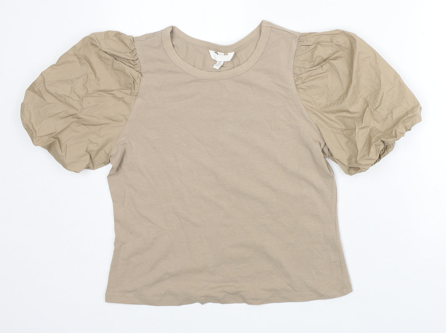 H&M Womens Brown  Cotton Basic T-Shirt Size M Crew Neck - Stylish arms