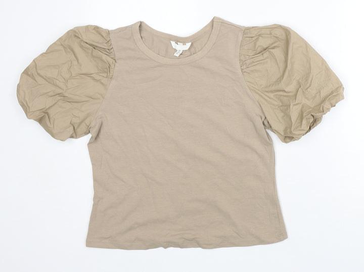 H&M Womens Brown  Cotton Basic T-Shirt Size M Crew Neck - Stylish arms