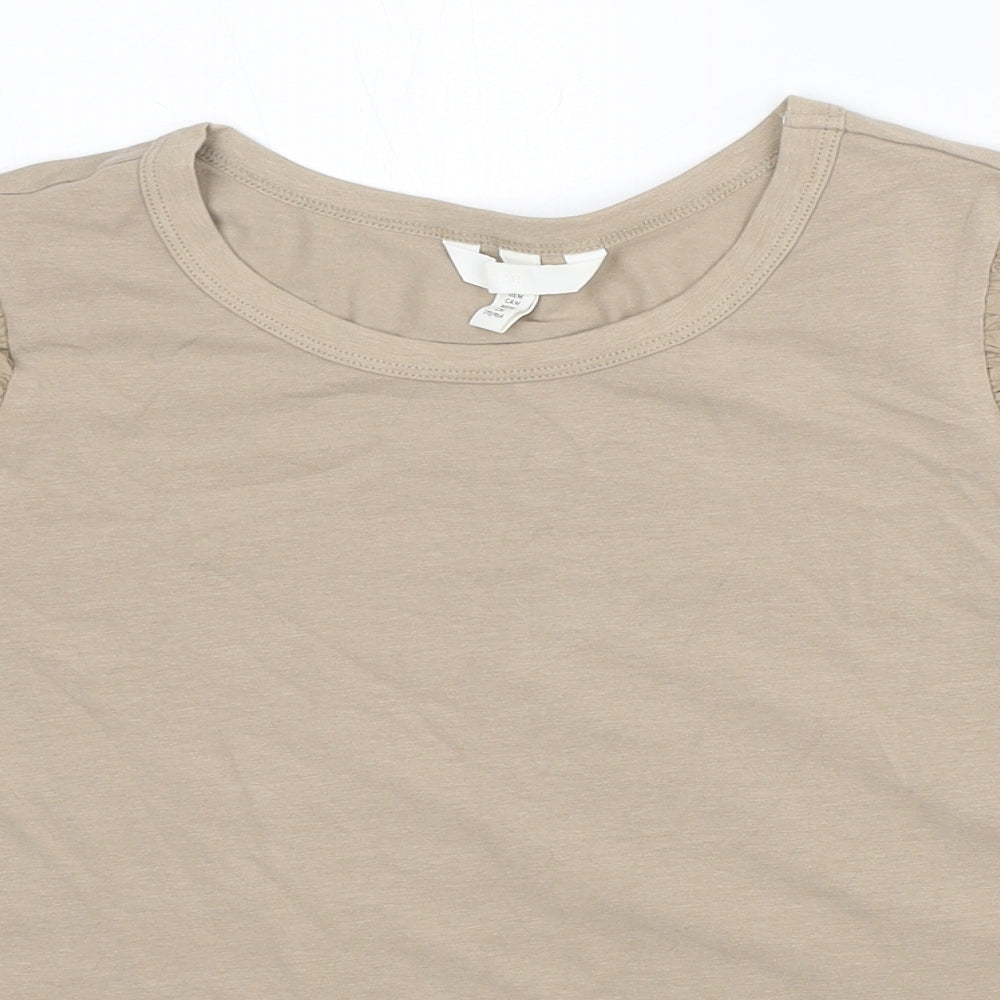 H&M Womens Brown  Cotton Basic T-Shirt Size M Crew Neck - Stylish arms