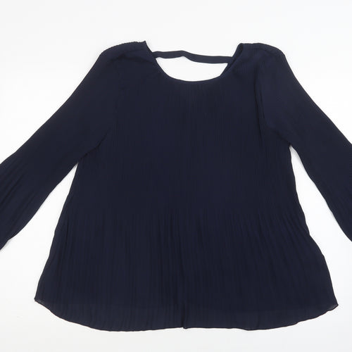 ICHI Womens Blue  Polyester Basic Blouse Size M Round Neck