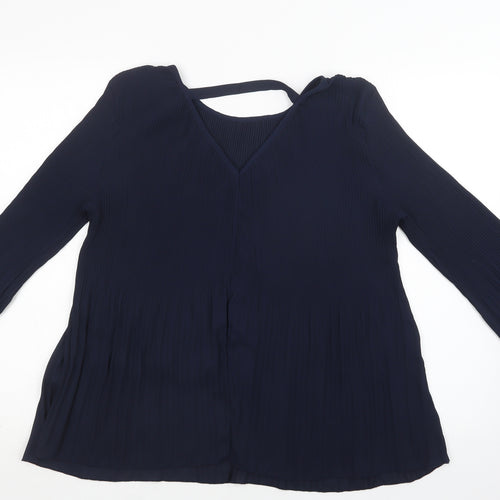 ICHI Womens Blue  Polyester Basic Blouse Size M Round Neck