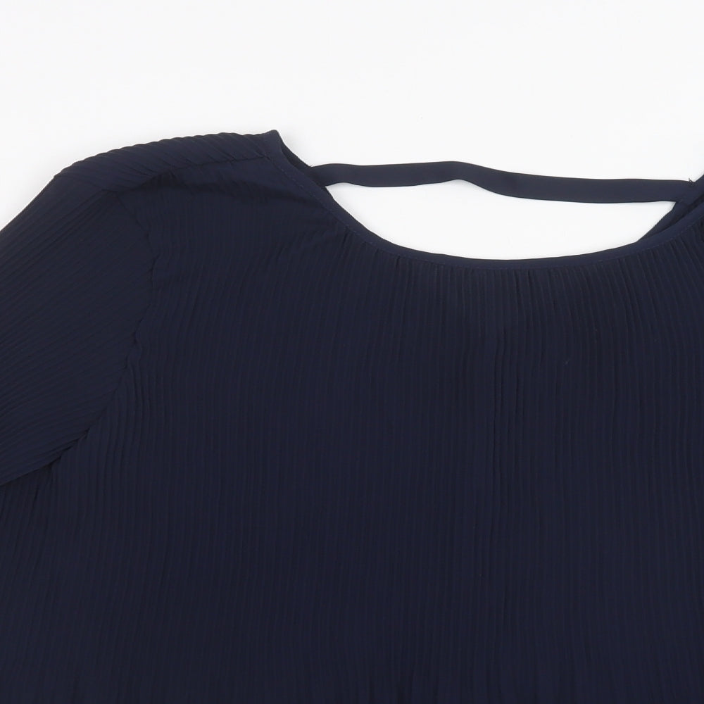 ICHI Womens Blue  Polyester Basic Blouse Size M Round Neck