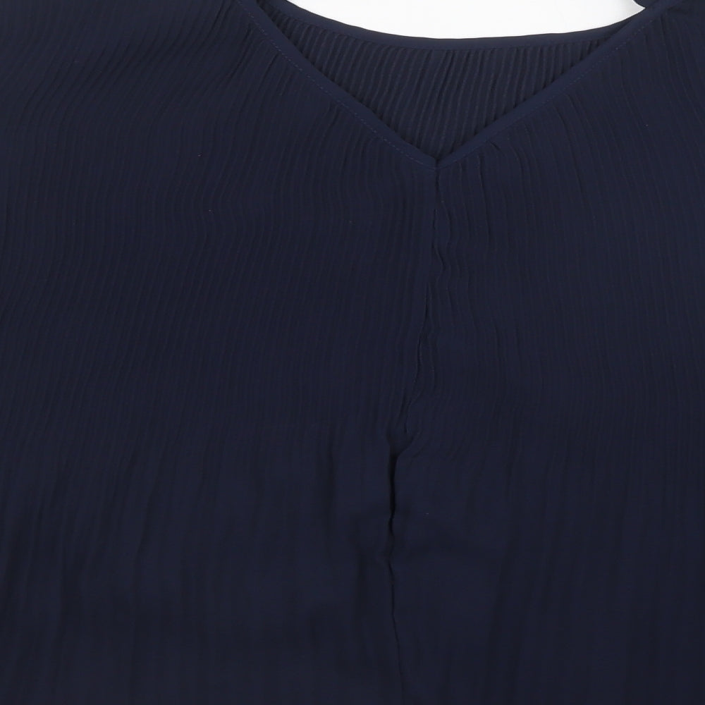 ICHI Womens Blue  Polyester Basic Blouse Size M Round Neck