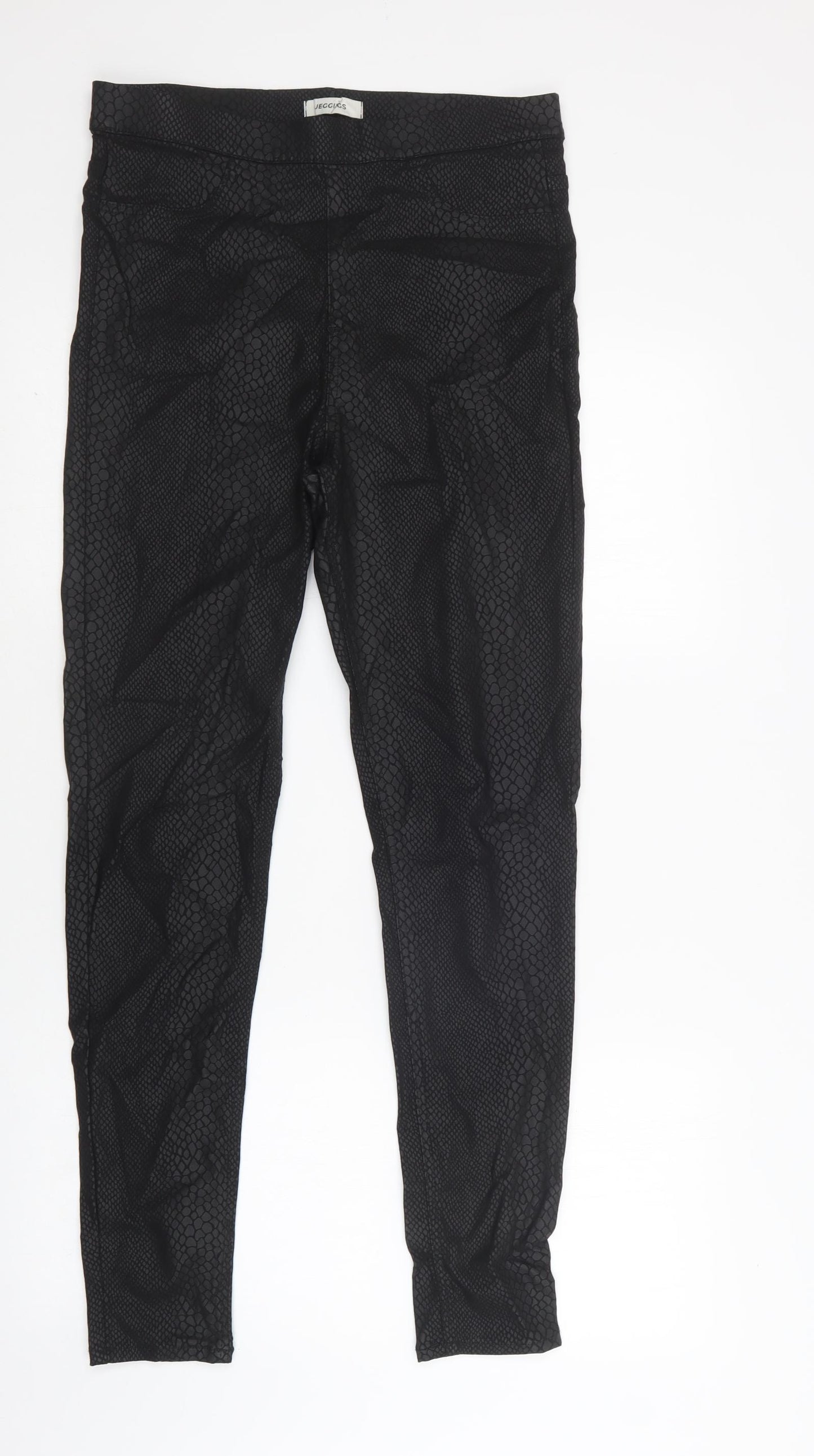 M&S Womens Black Animal Print Viscose Jegging Trousers Size 14 L32 in Regular