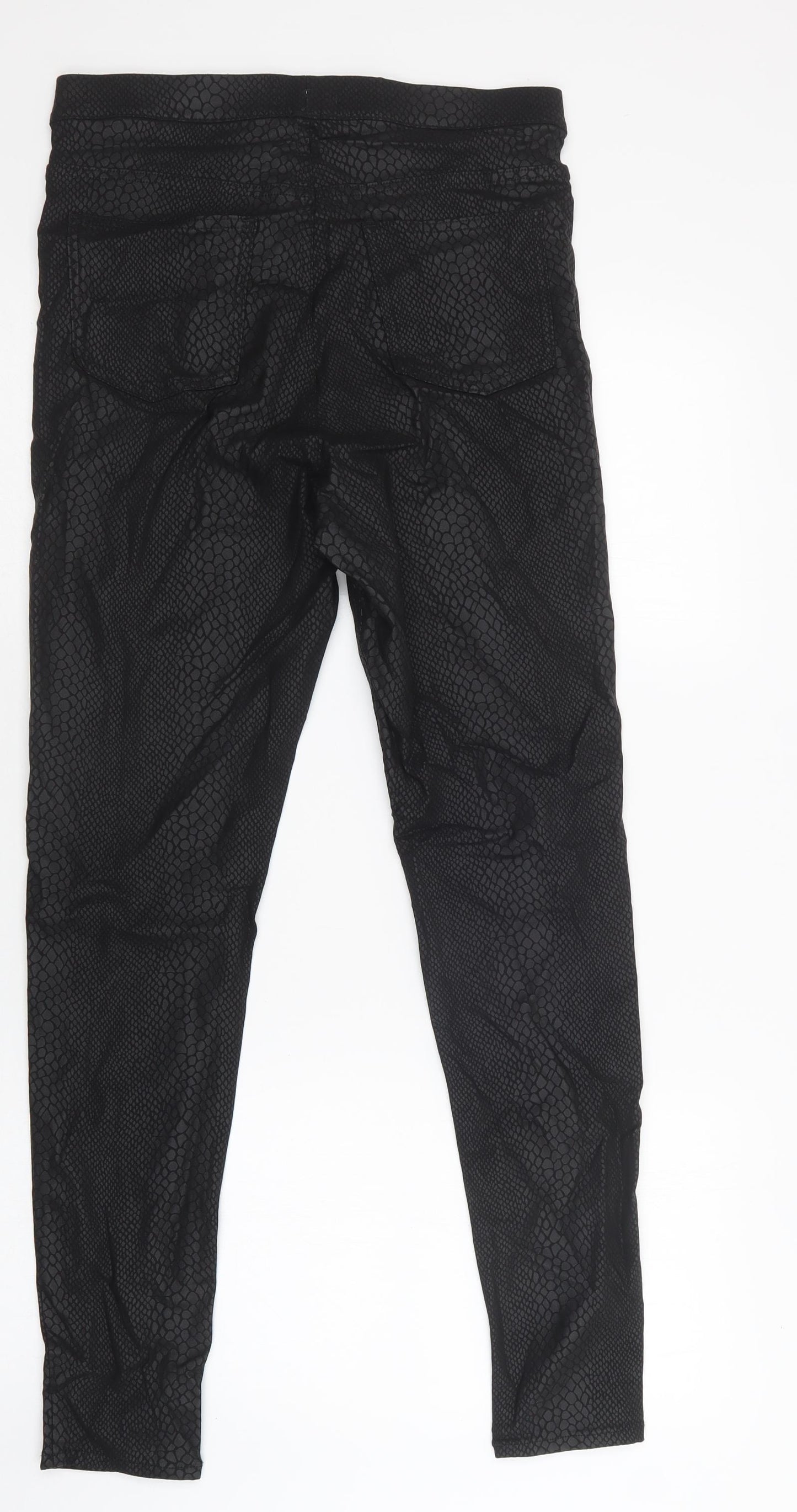 M&S Womens Black Animal Print Viscose Jegging Trousers Size 14 L32 in Regular