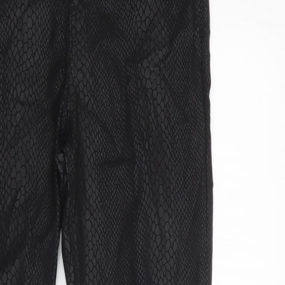 M&S Womens Black Animal Print Viscose Jegging Trousers Size 14 L32 in Regular