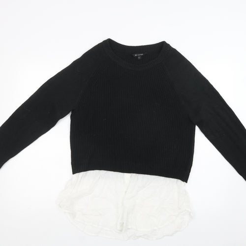 Real Clothing Womens Black Crew Neck  Acrylic Pullover Jumper Size L