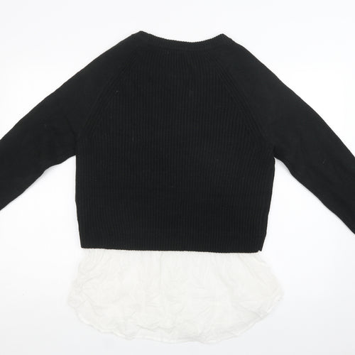 Real Clothing Womens Black Crew Neck  Acrylic Pullover Jumper Size L