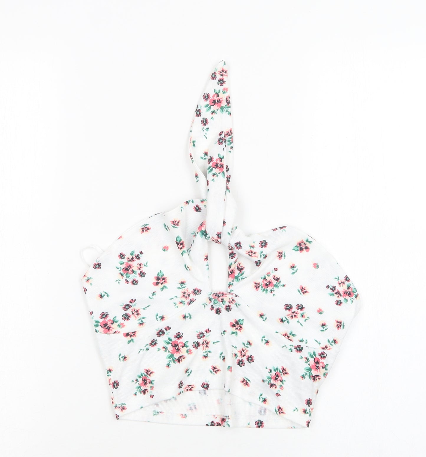 SheIn Womens White Floral Polyester Cropped Tank Size M Halter