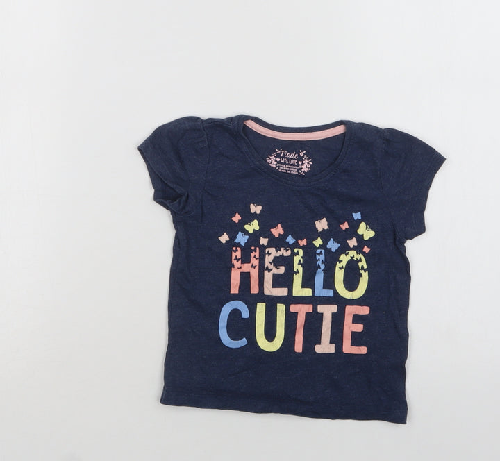 Primark Baby Blue Cotton Basic T-Shirt Size 18-24 Months Crew Neck - Hello Cutie