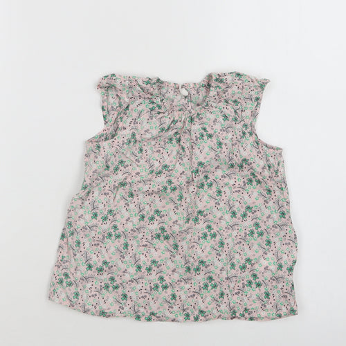 H&M Baby Pink Floral Cotton Basic Blouse Size 18-24 Months Round Neck
