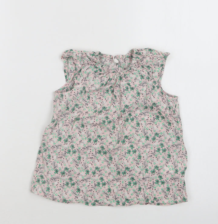 H&M Baby Pink Floral Cotton Basic Blouse Size 18-24 Months Round Neck