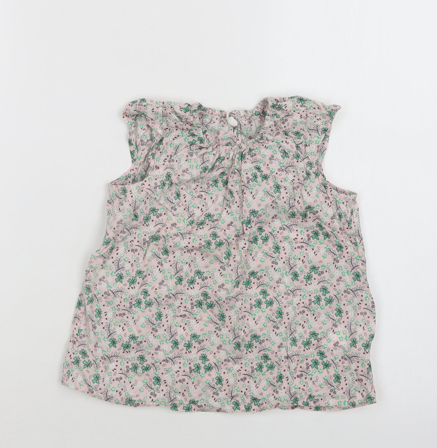 H&M Baby Pink Floral Cotton Basic Blouse Size 18-24 Months Round Neck