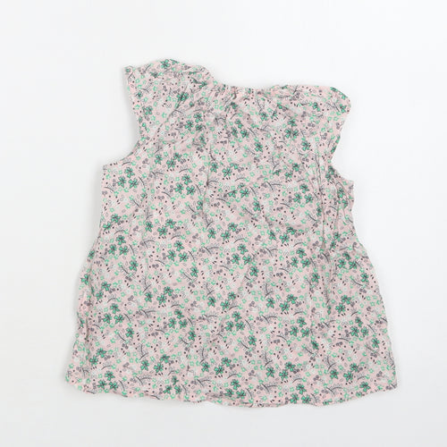 H&M Baby Pink Floral Cotton Basic Blouse Size 18-24 Months Round Neck