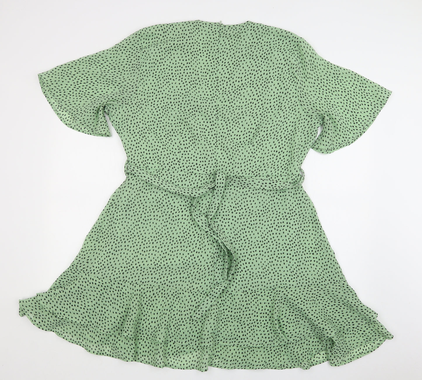 Quiz Womens Green Polka Dot Polyester Wrap Dress  Size 18  V-Neck Zip