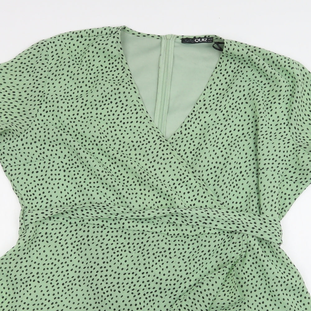 Quiz Womens Green Polka Dot Polyester Wrap Dress  Size 18  V-Neck Zip