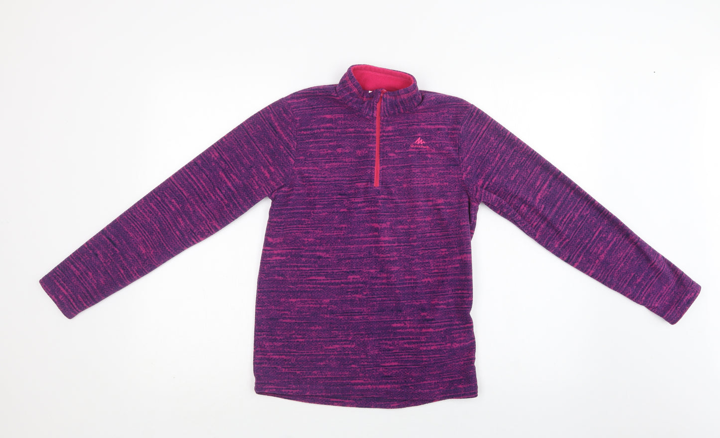 DECATHLON Girls Purple Striped Polyester Henley Sweatshirt Size 12 Years  Zip