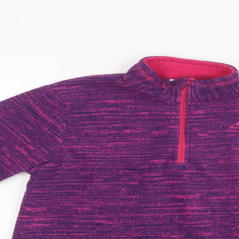 DECATHLON Girls Purple Striped Polyester Henley Sweatshirt Size 12 Years  Zip