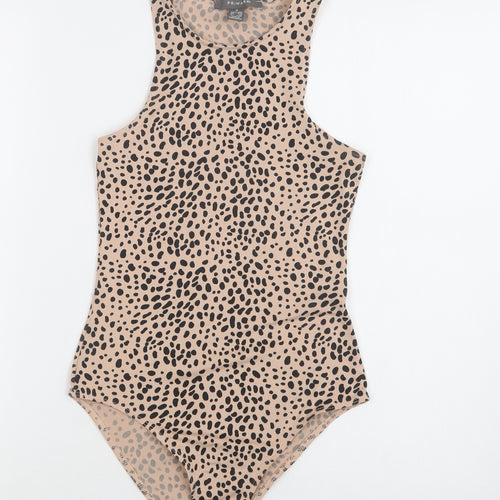 Primark Womens Beige Animal Print Polyester Bodysuit One-Piece Size S  Snap