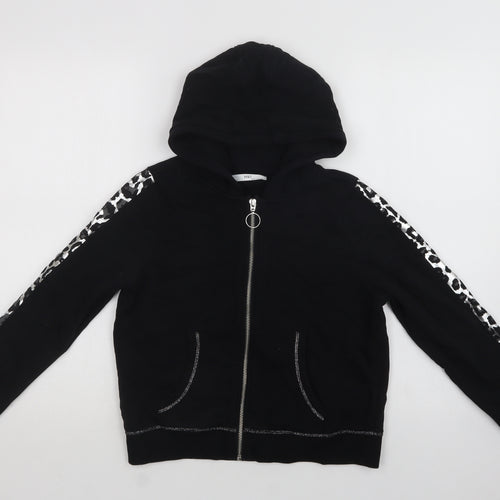 M&S Girls Black Animal Print Cotton Full Zip Hoodie Size 11-12 Years  Zip