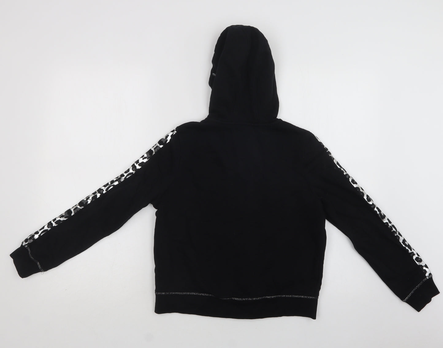 M&S Girls Black Animal Print Cotton Full Zip Hoodie Size 11-12 Years  Zip