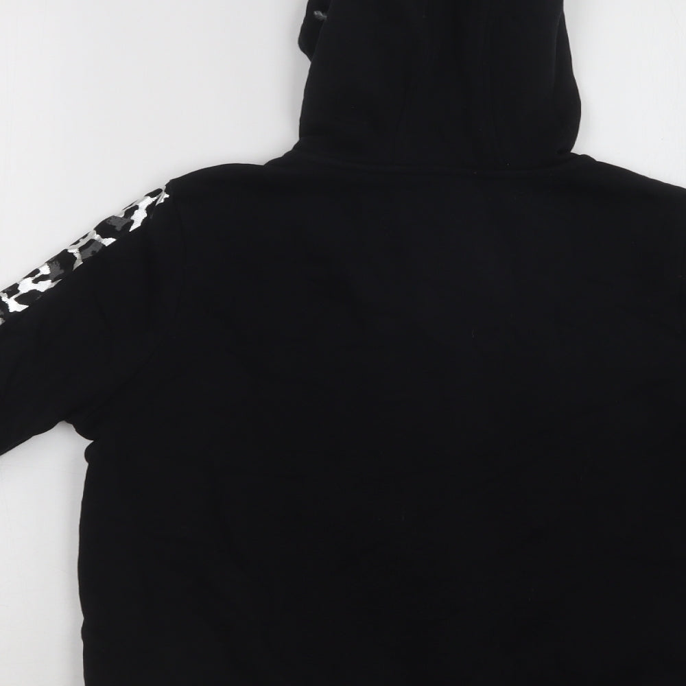 M&S Girls Black Animal Print Cotton Full Zip Hoodie Size 11-12 Years  Zip