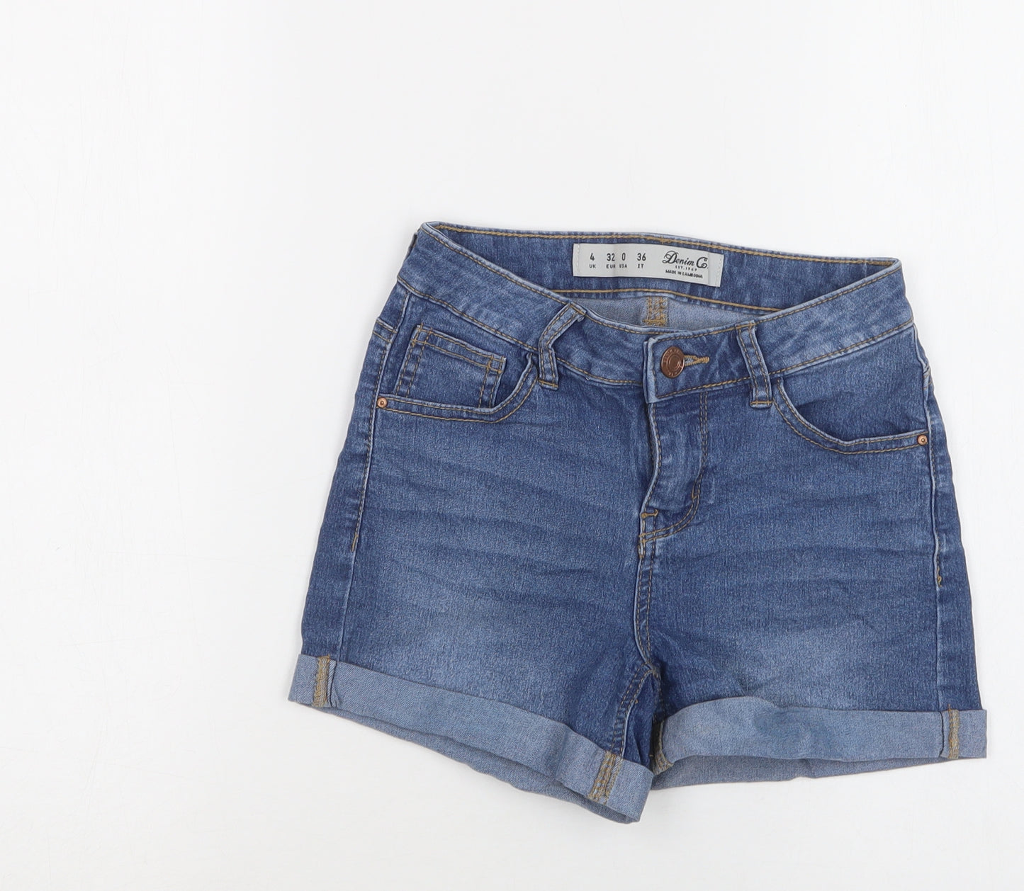 Primark Womens Blue  Cotton Hot Pants Shorts Size 4 L4 in Regular Button