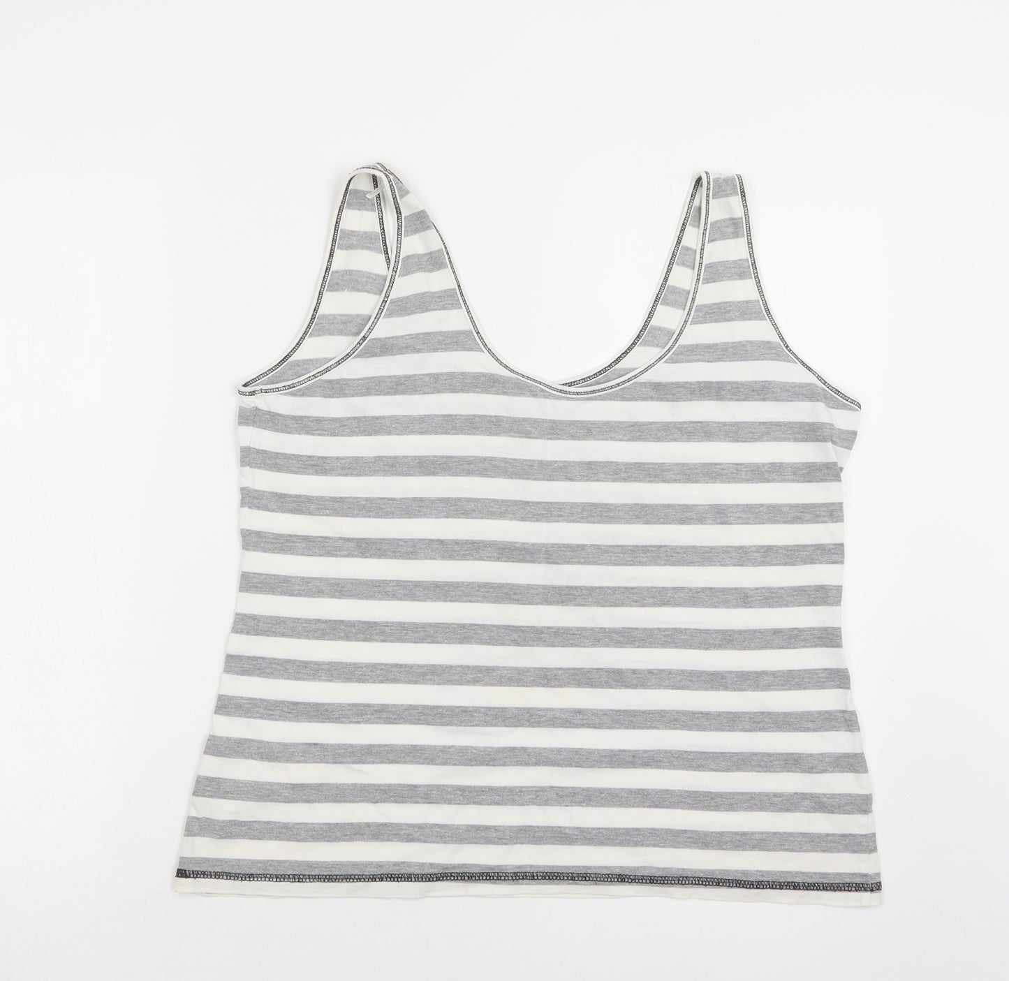 Primark Womens Grey Striped Cotton Top Pyjama Top Size L