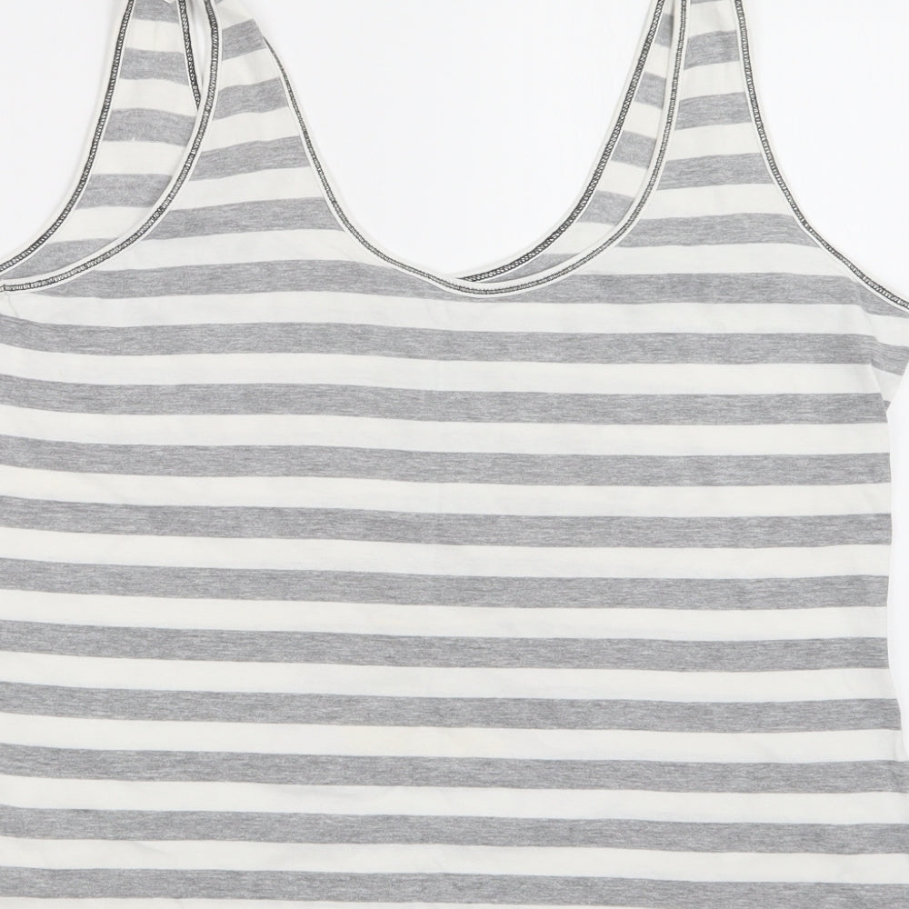 Primark Womens Grey Striped Cotton Top Pyjama Top Size L