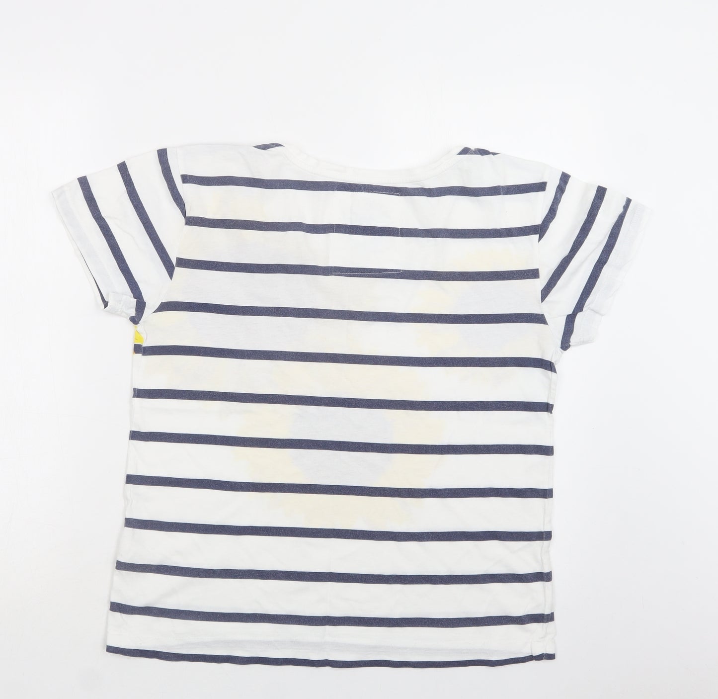 NEXT Womens White Striped Cotton Basic T-Shirt Size 12 Crew Neck - Sunflowers