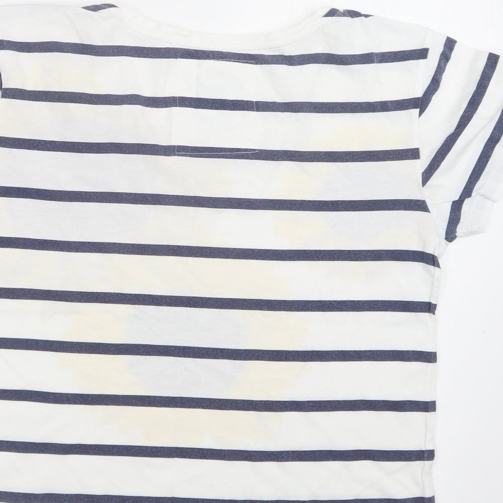 NEXT Womens White Striped Cotton Basic T-Shirt Size 12 Crew Neck - Sunflowers