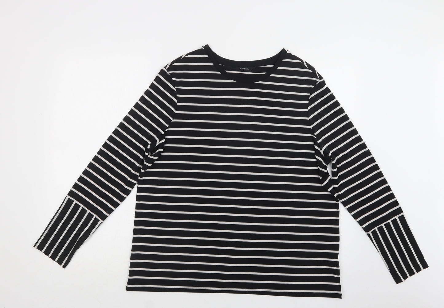 Autograph Womens Black Striped Polyester Basic Blouse Size 16 Crew Neck