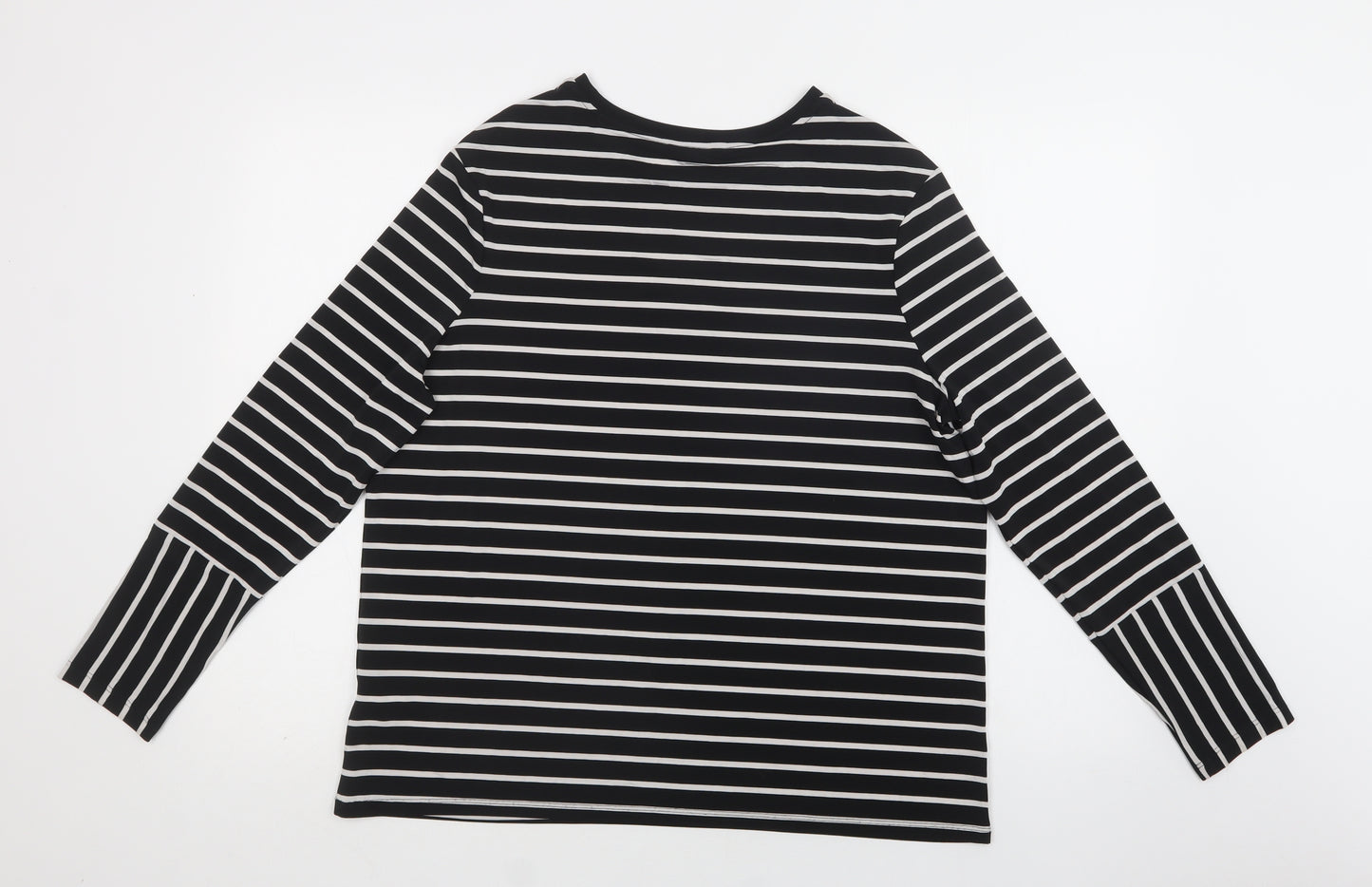 Autograph Womens Black Striped Polyester Basic Blouse Size 16 Crew Neck