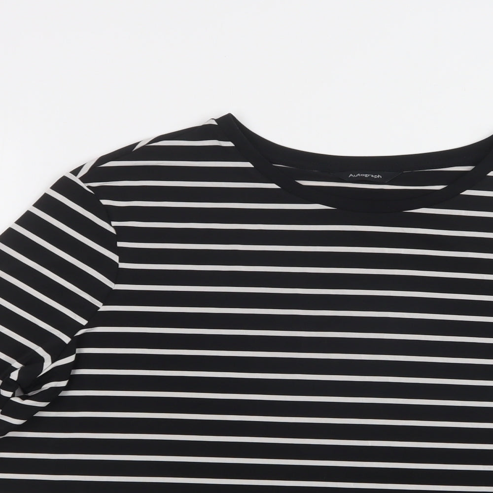 Autograph Womens Black Striped Polyester Basic Blouse Size 16 Crew Neck