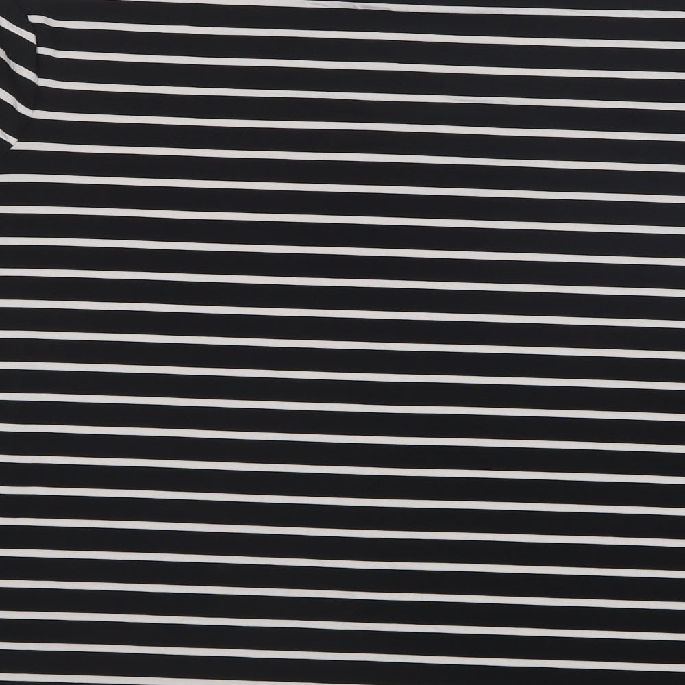 Autograph Womens Black Striped Polyester Basic Blouse Size 16 Crew Neck