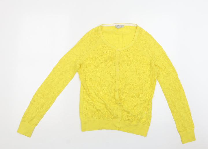 H&M Womens Yellow Crew Neck  Cotton Cardigan Jumper Size XS