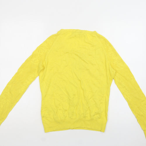 H&M Womens Yellow Crew Neck  Cotton Cardigan Jumper Size XS