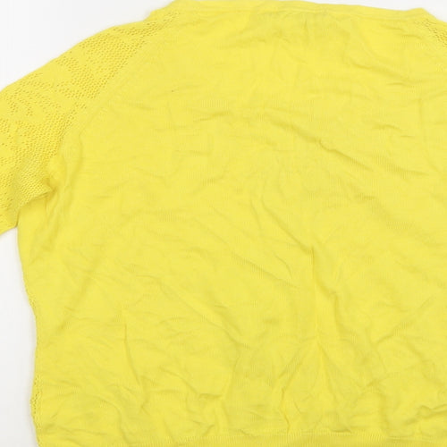 H&M Womens Yellow Crew Neck  Cotton Cardigan Jumper Size XS
