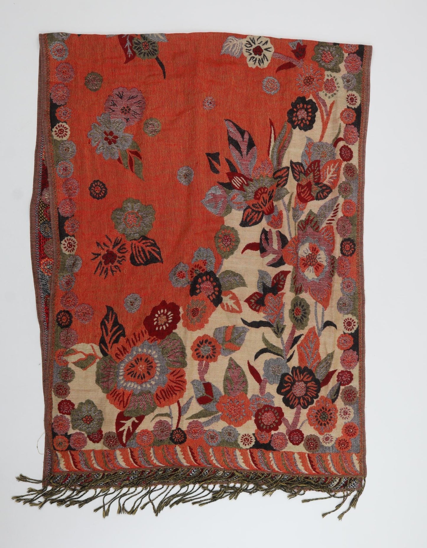 Preworn Womens Orange Floral   Shawl/Wrap