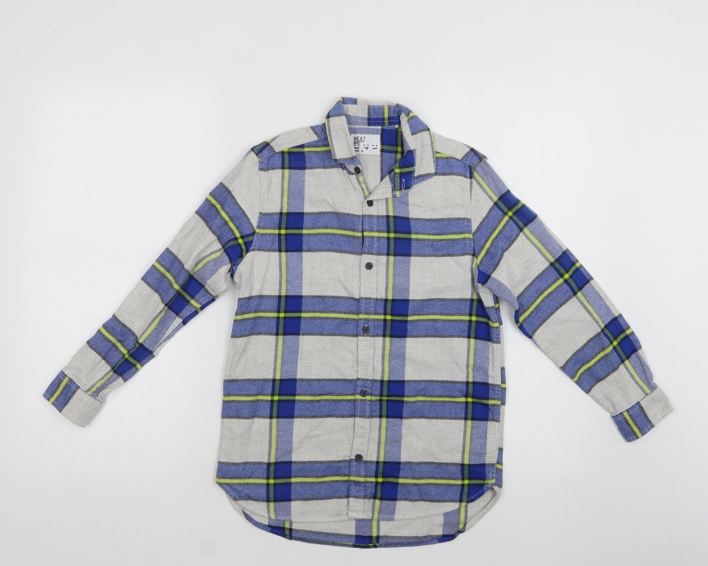 NEXT Boys Grey Check Cotton Basic Button-Up Size 9 Years Collared Button