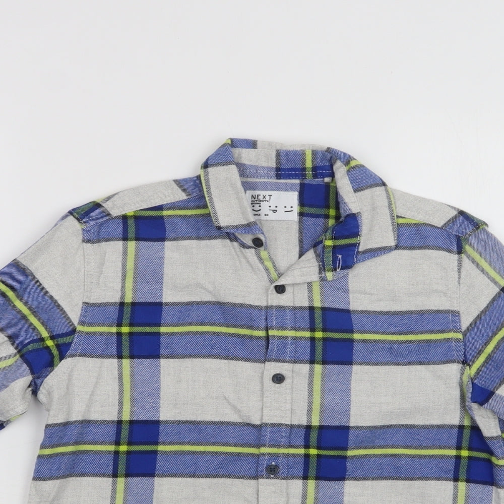 NEXT Boys Grey Check Cotton Basic Button-Up Size 9 Years Collared Button