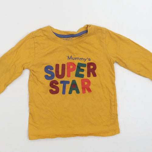 Primark Baby Yellow  Cotton Basic T-Shirt Size 12-18 Months Crew Neck
