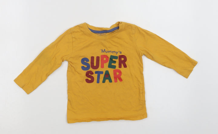 Primark Baby Yellow Cotton Basic T-Shirt Size 12-18 Months Crew Neck