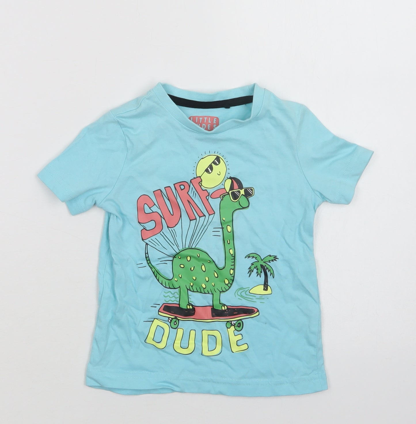 TU Baby Blue  Cotton Basic T-Shirt Size 9-12 Months Crew Neck  - Dino