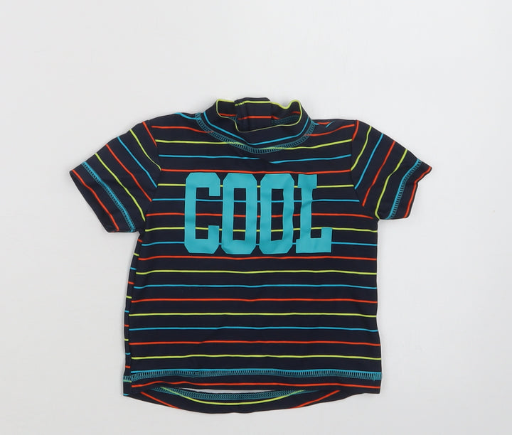 Primark Baby Multicoloured Striped Nylon Basic Blouse Size 9-12 Months Mock Neck Zip - Cool