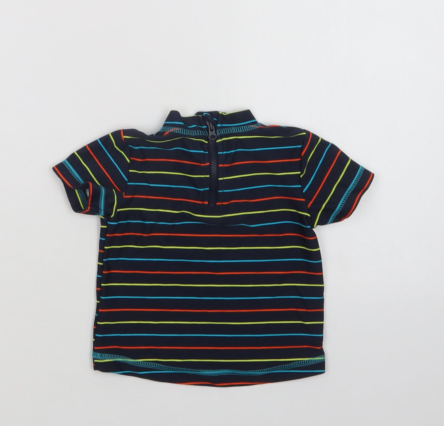 Primark Baby Multicoloured Striped Nylon Basic Blouse Size 9-12 Months Mock Neck Zip - Cool
