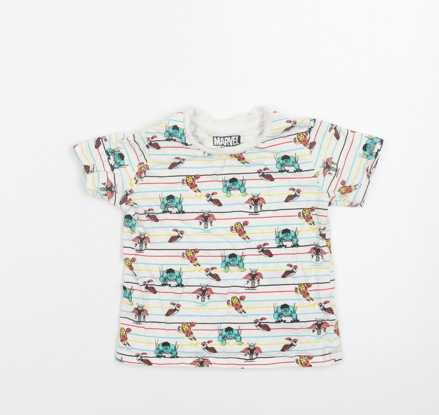 Primark Baby White Striped Cotton Basic T-Shirt Size 12-18 Months Crew Neck  - Marvel
