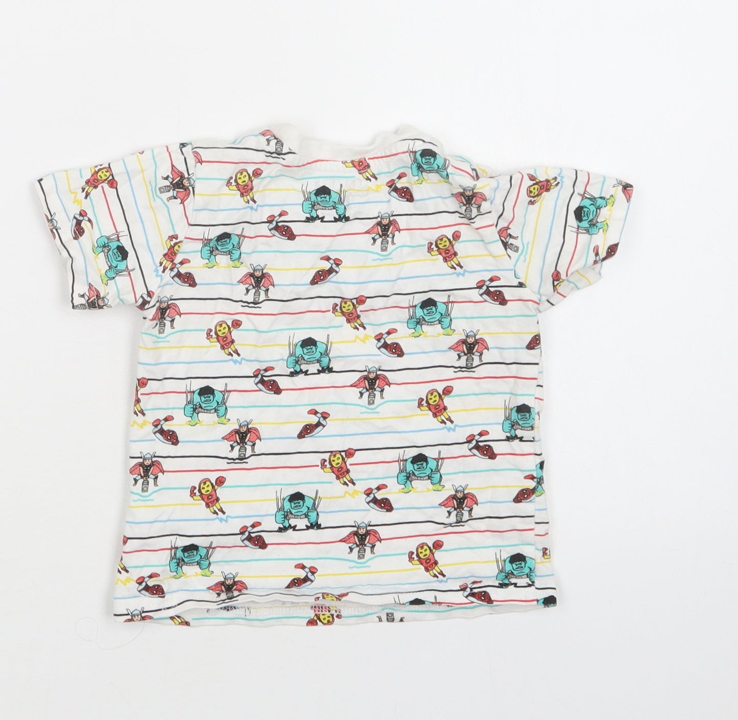 Primark Baby White Striped Cotton Basic T-Shirt Size 12-18 Months Crew Neck  - Marvel